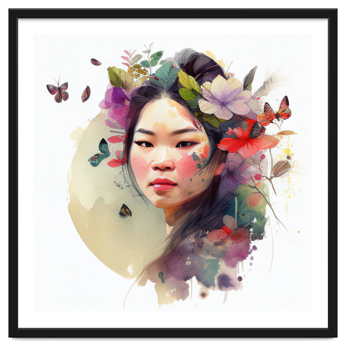 Watercolor Floral Asian Woman #3