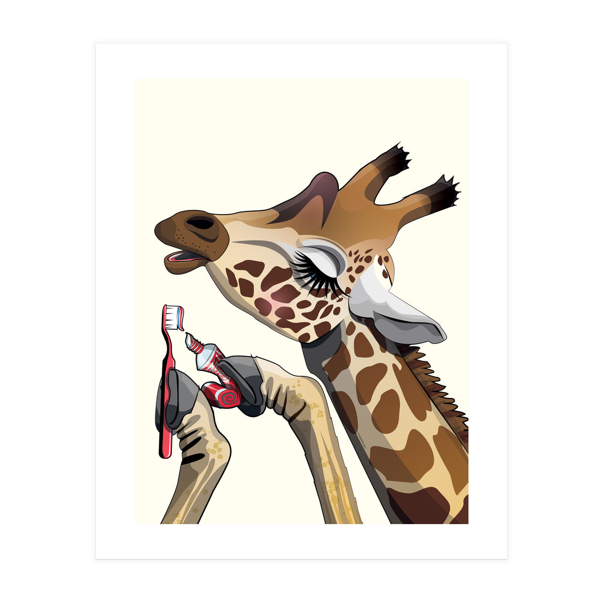 Giraffe Brushing Teeth, Funny Bathroom Humour (Print Only)