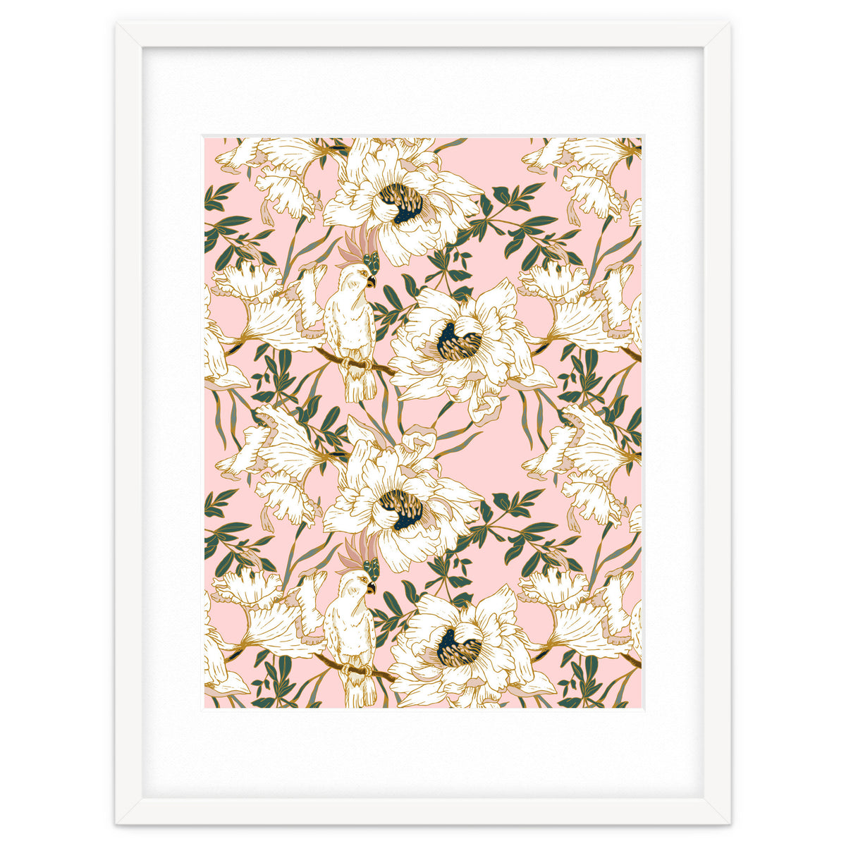 Exotic birds on flowers