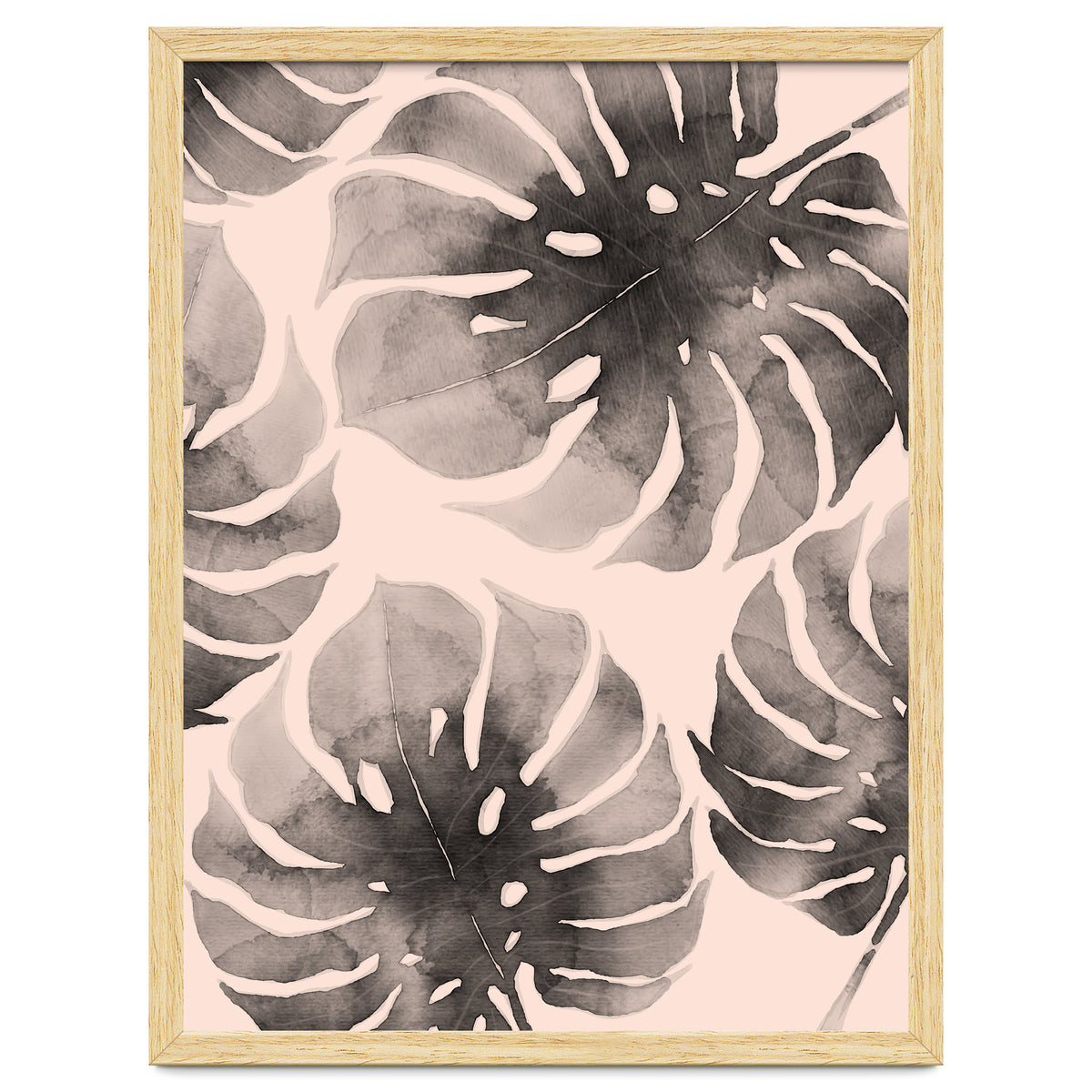 Monstera pink and gray watercolor