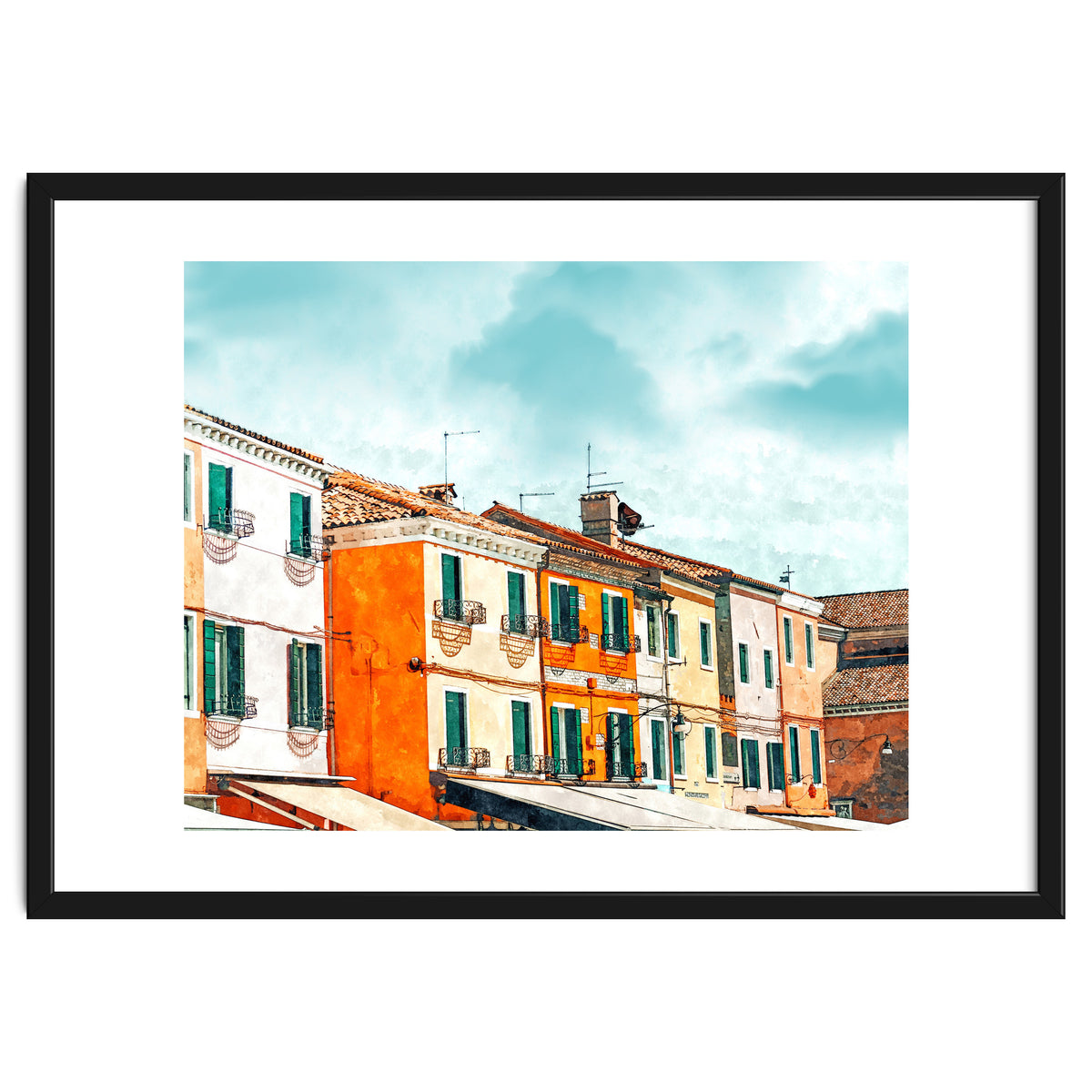 Burano Island | Colorful Patel Architecture Building | Watercolor Travel Painting