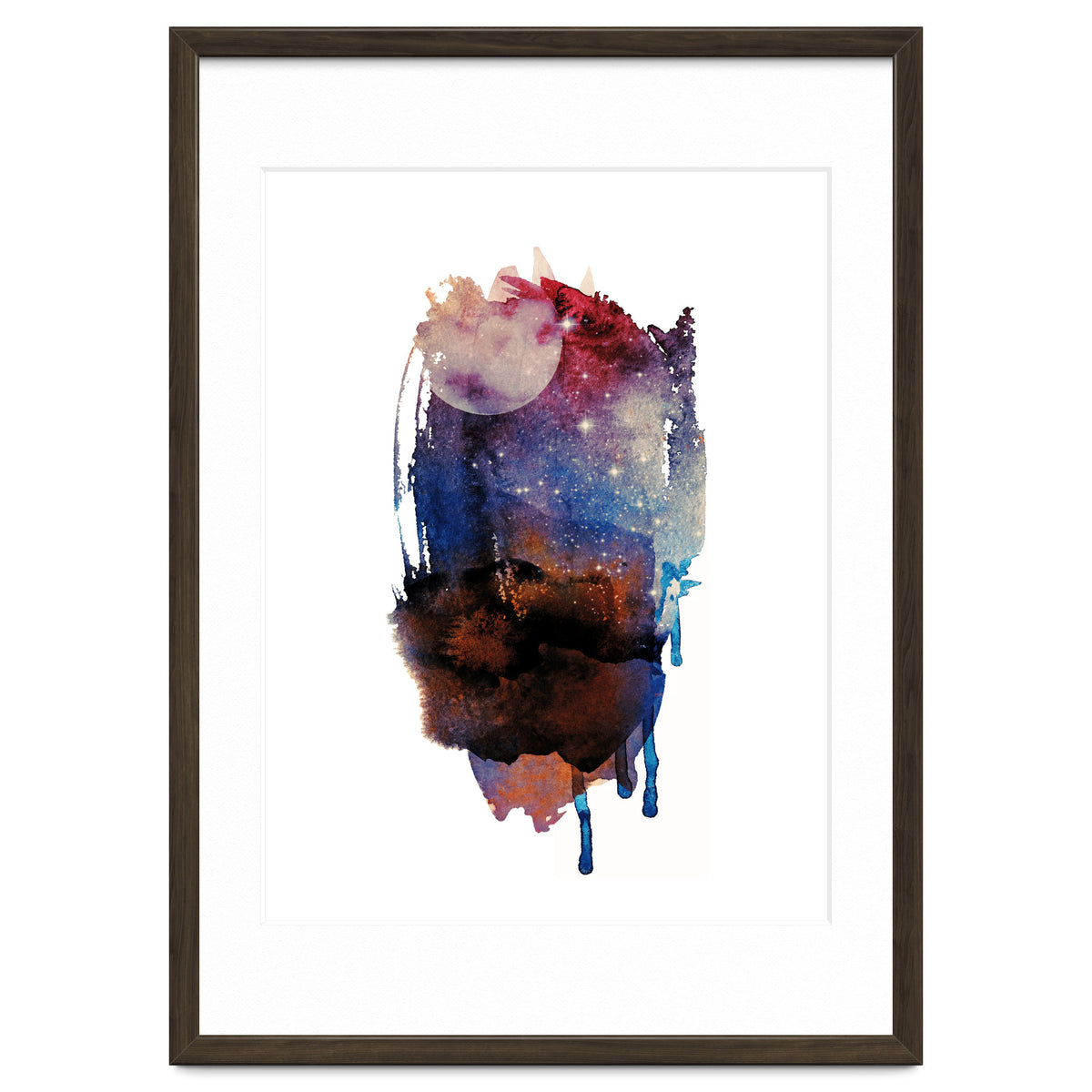 Abstract watercolour red moon