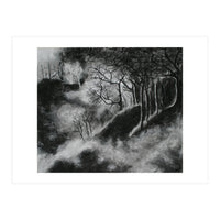 Black and White Forest in Clouds (Print Only)