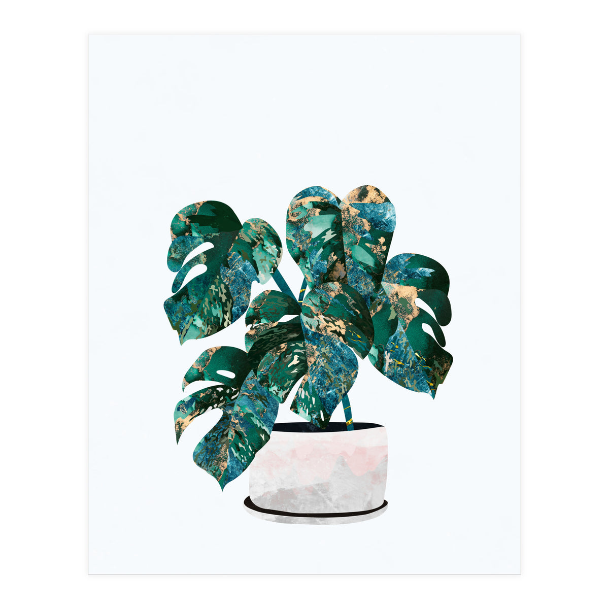 Swiss Cheese Monstera Plant Gold and Green (Print Only)