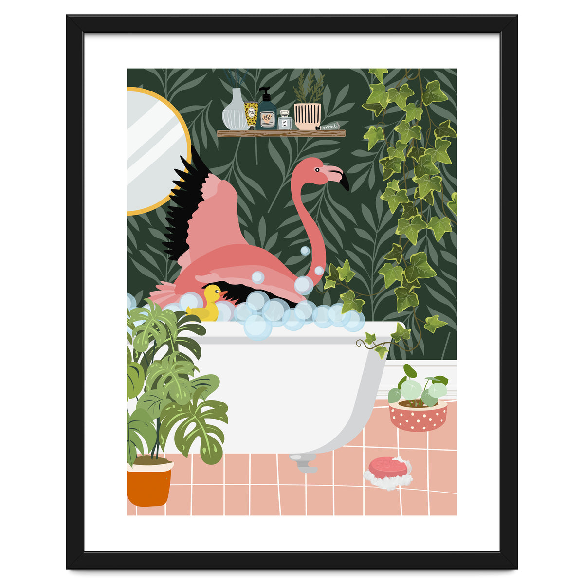 Flamingo Taking a Bubble Bath