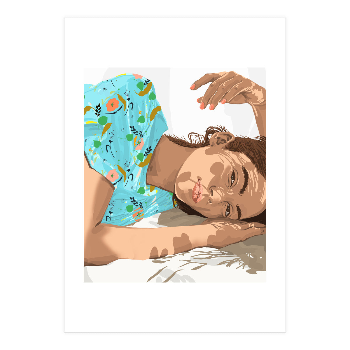 Feel the Sun from Both Sides, Summer Bohemian Woman Illustration, Vibrant Colorful Portrait Painting (Print Only)