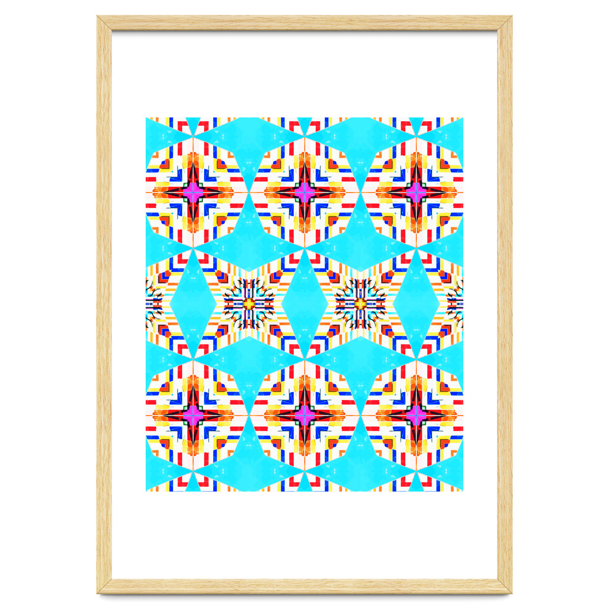 Exotic Tiles, Moroccan Teal Kaleidoscope Pattern, Turkish Bohemian Colorful Culture Eclectic Graphic
