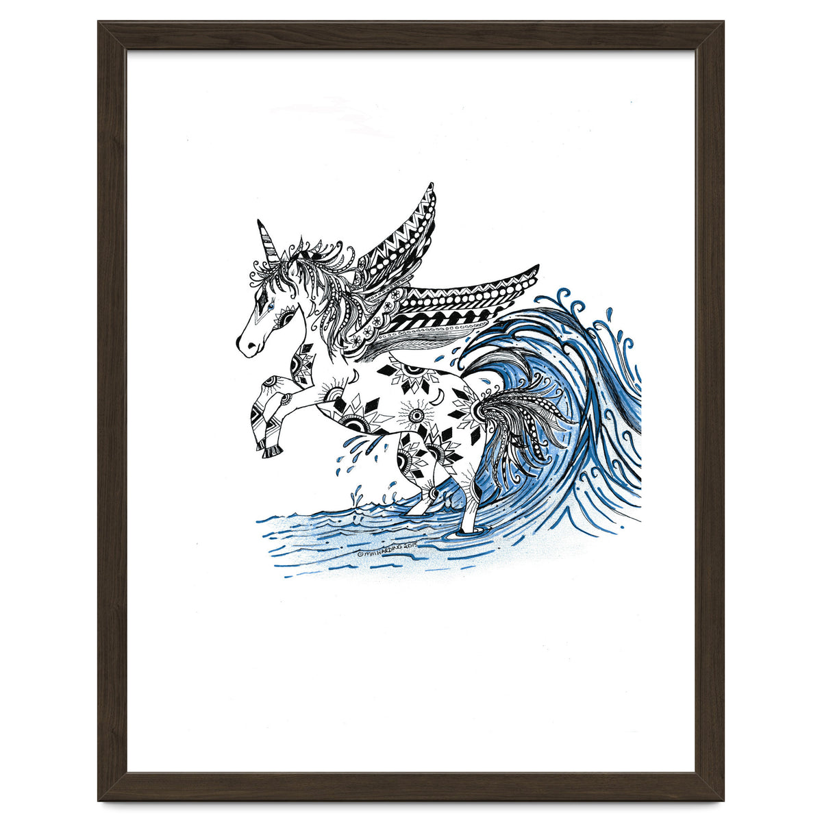 Winged Sun And Moon Unicorn Zentangle