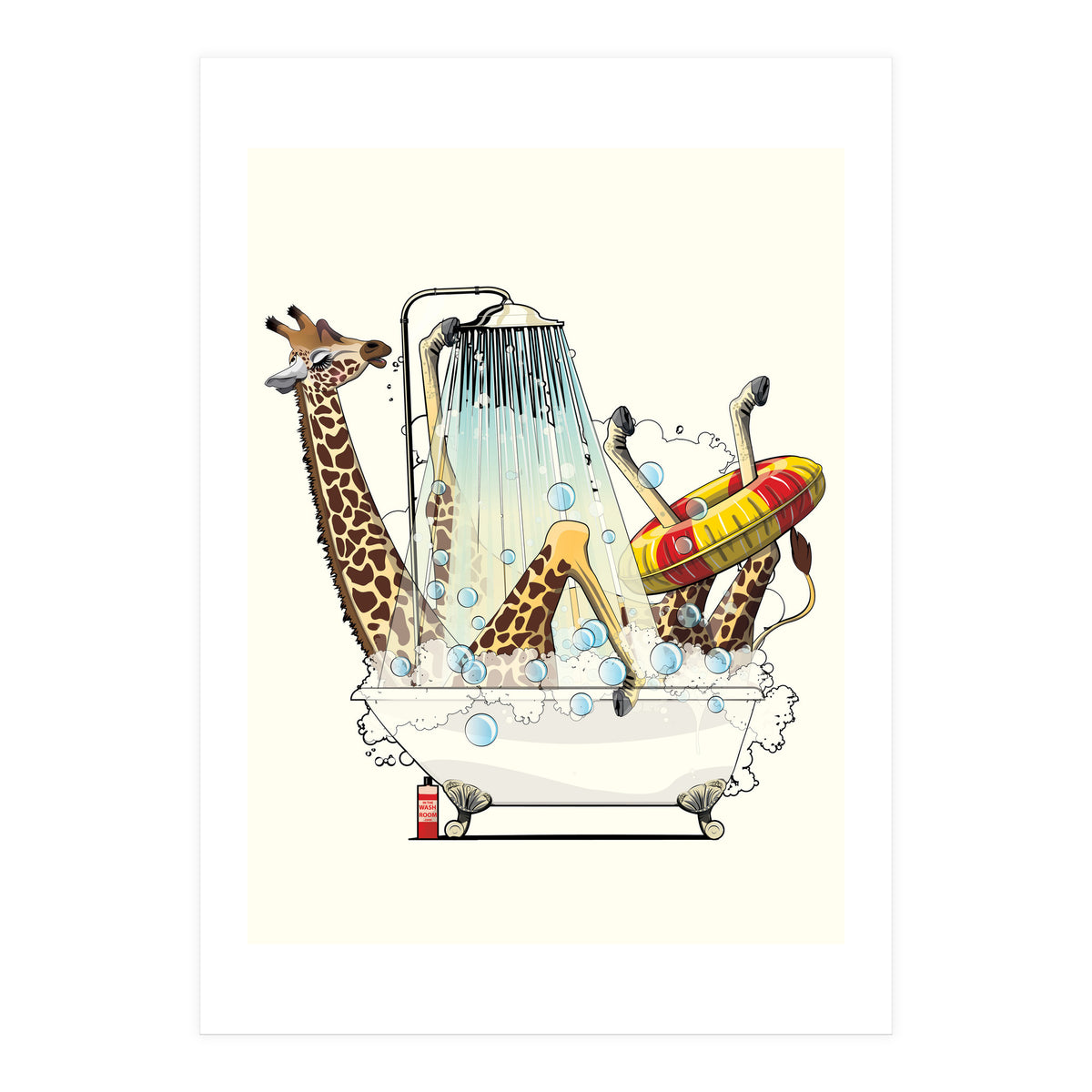 Giraffe in the Bath, Funny Bathroom Humour (Print Only)