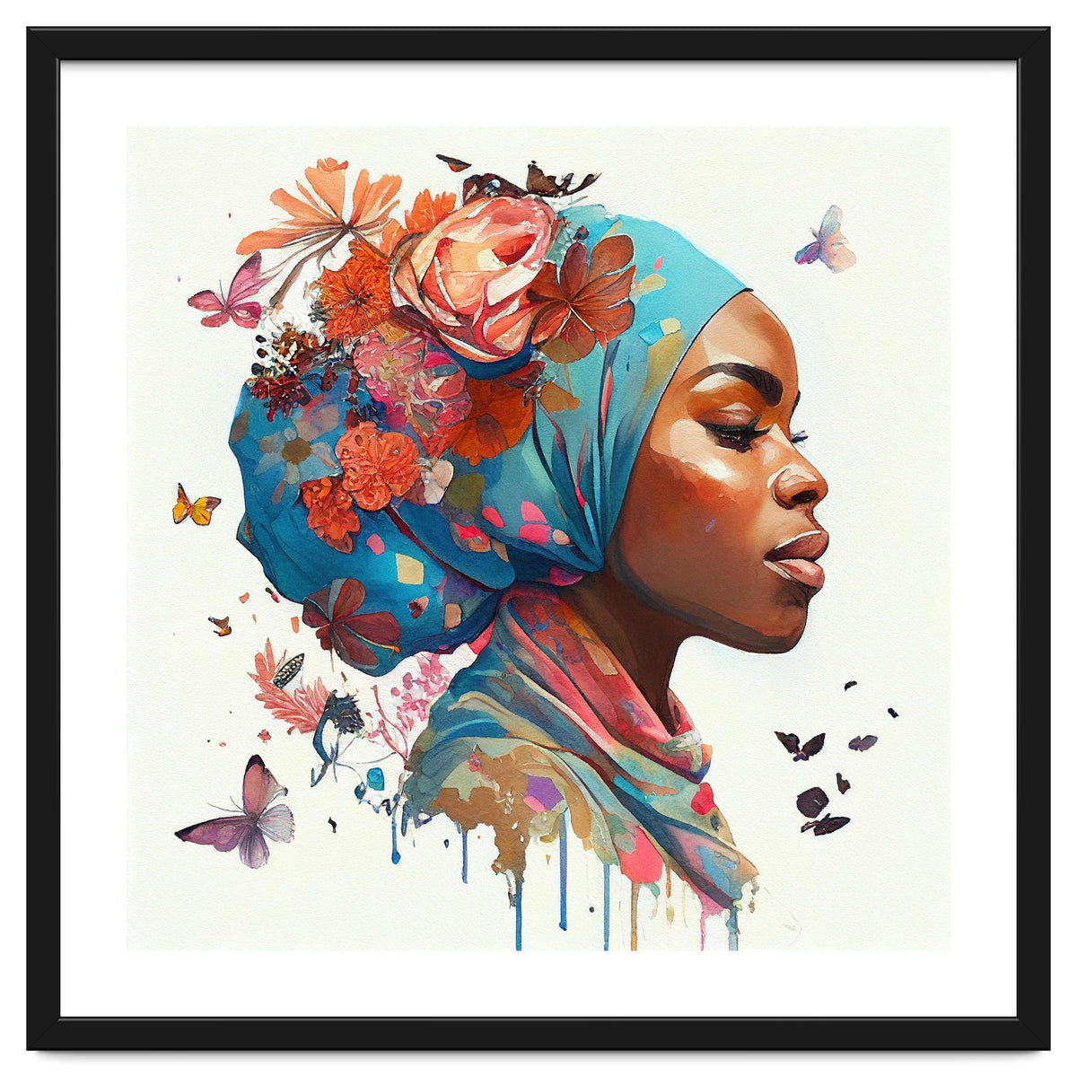 Watercolor Floral Muslim African Woman #2