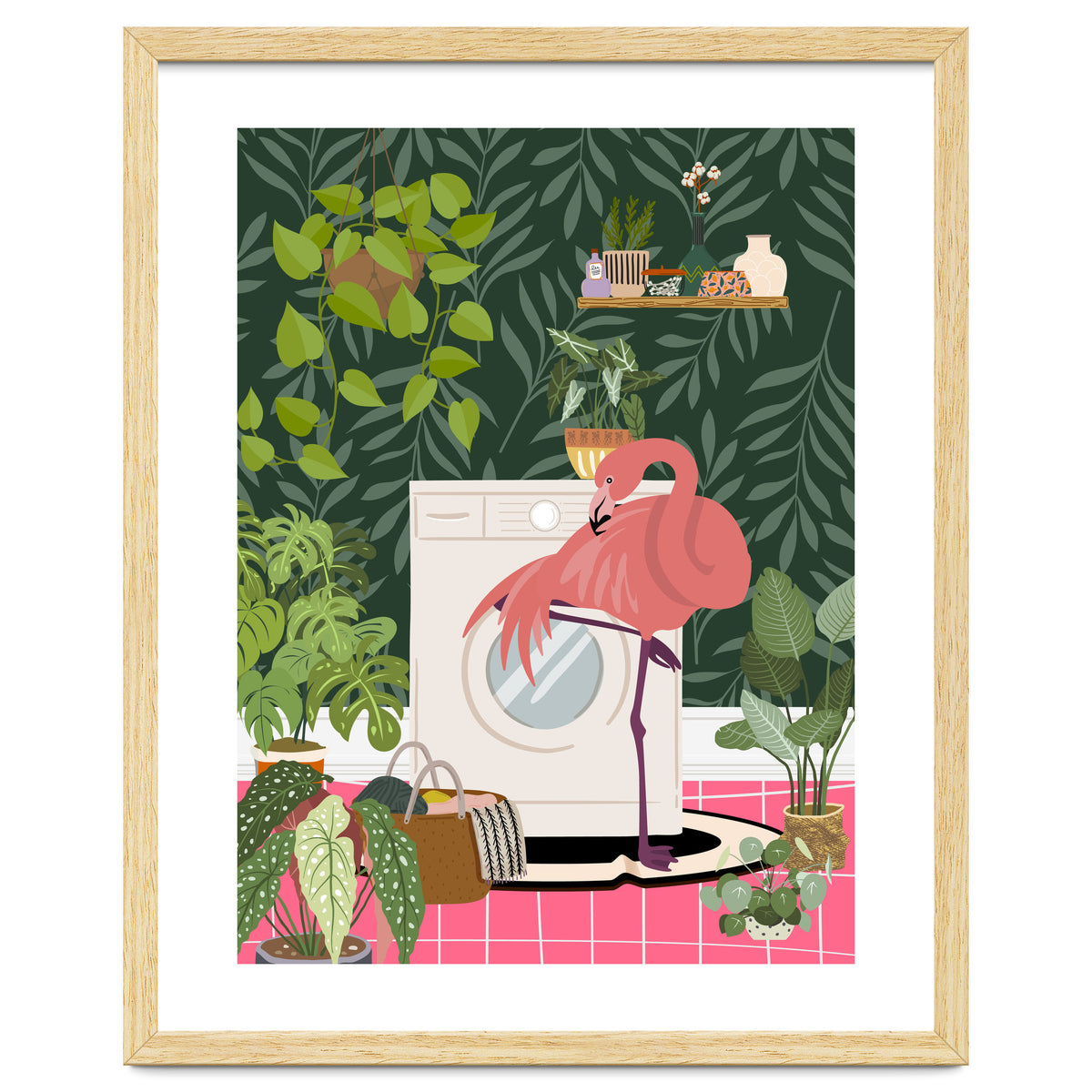 Flamingo in Jungle Laundry Room
