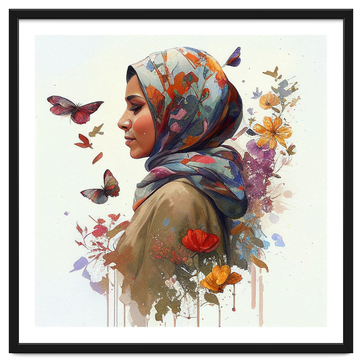 Watercolor Floral Muslim Woman #2