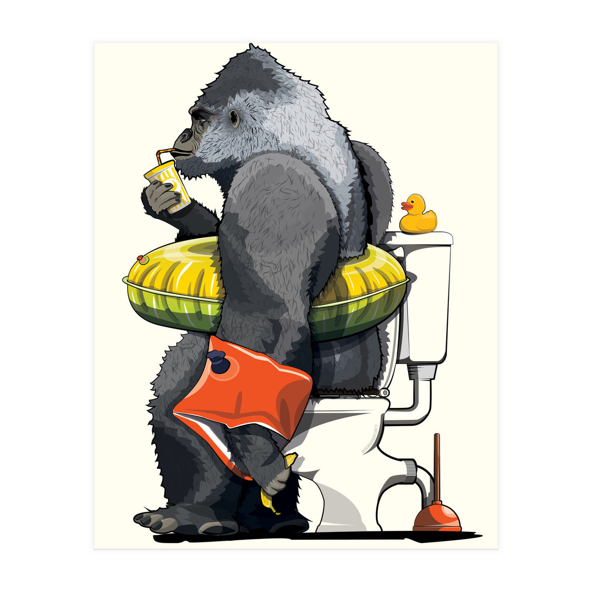 Gorilla on the Toilet, Funny Bathroom Humour (Print Only)