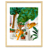 Tigers in Greece | Santorini Travel Architecture, Wildlife Animal Painting | Watercolor Illustration thumbnail