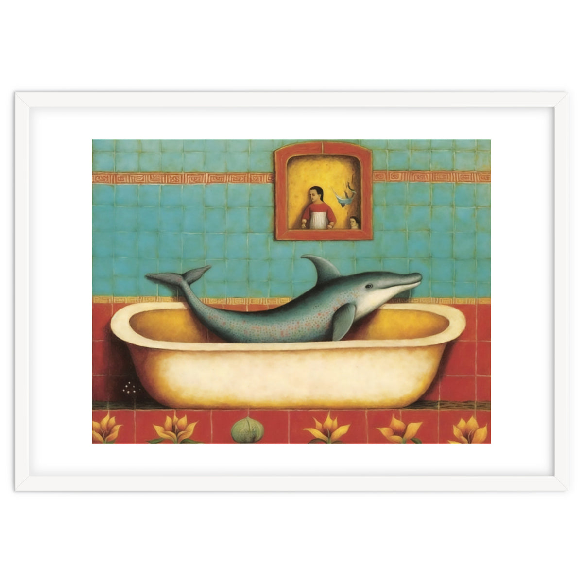 Dolphin In A Bath Folk Art