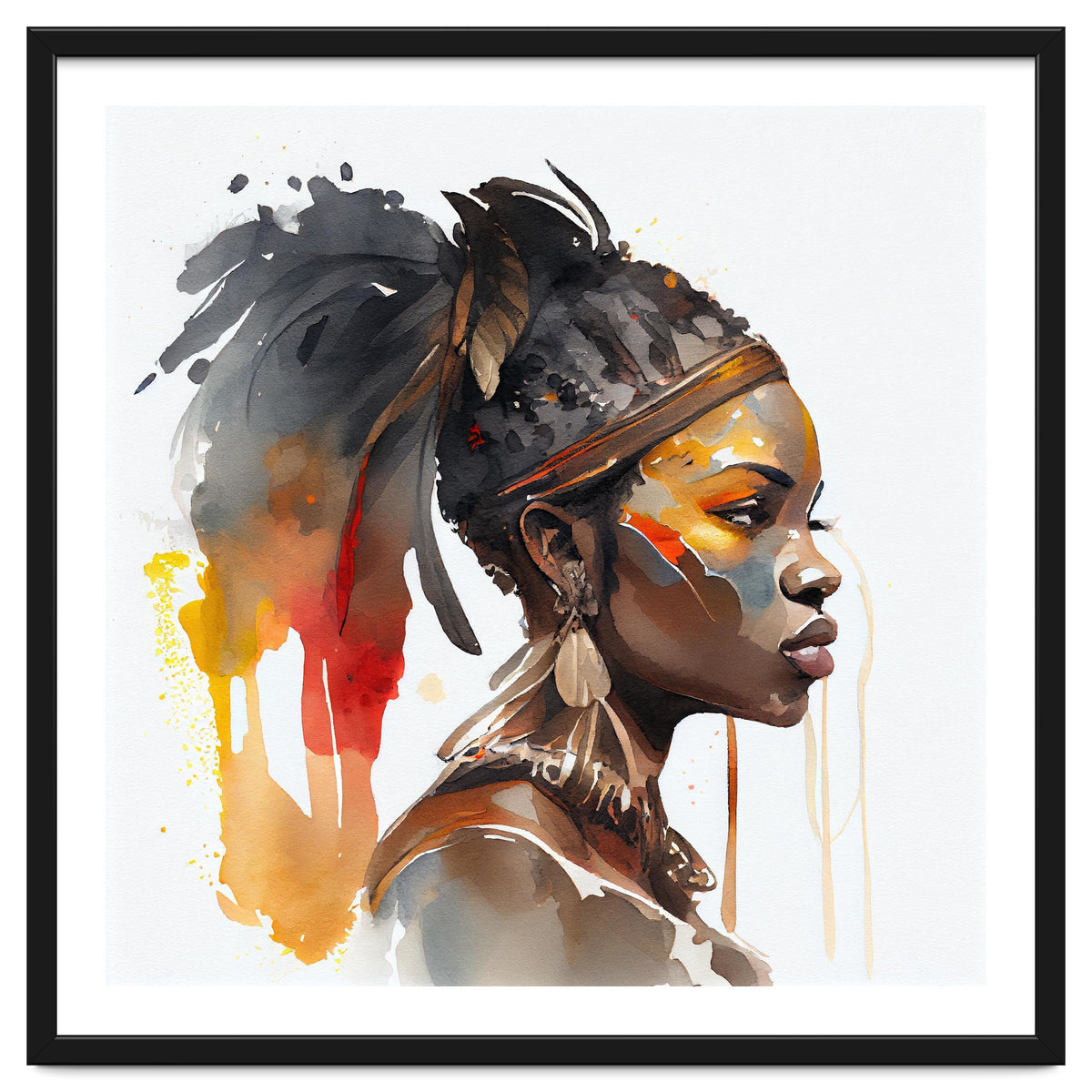 Watercolor African Warrior Woman #7