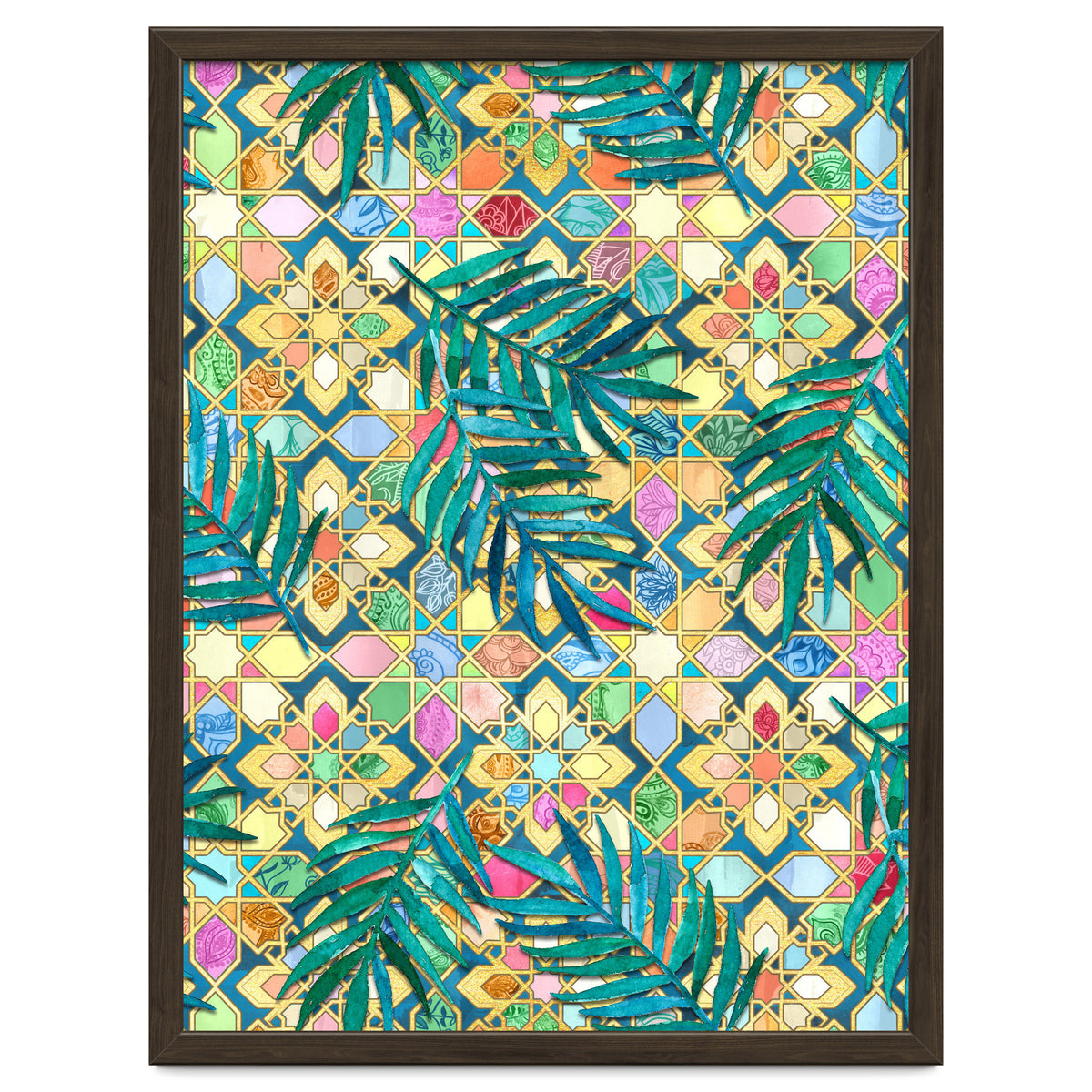 Gilded Moroccan Mosaic Tiles with Palm Leaves