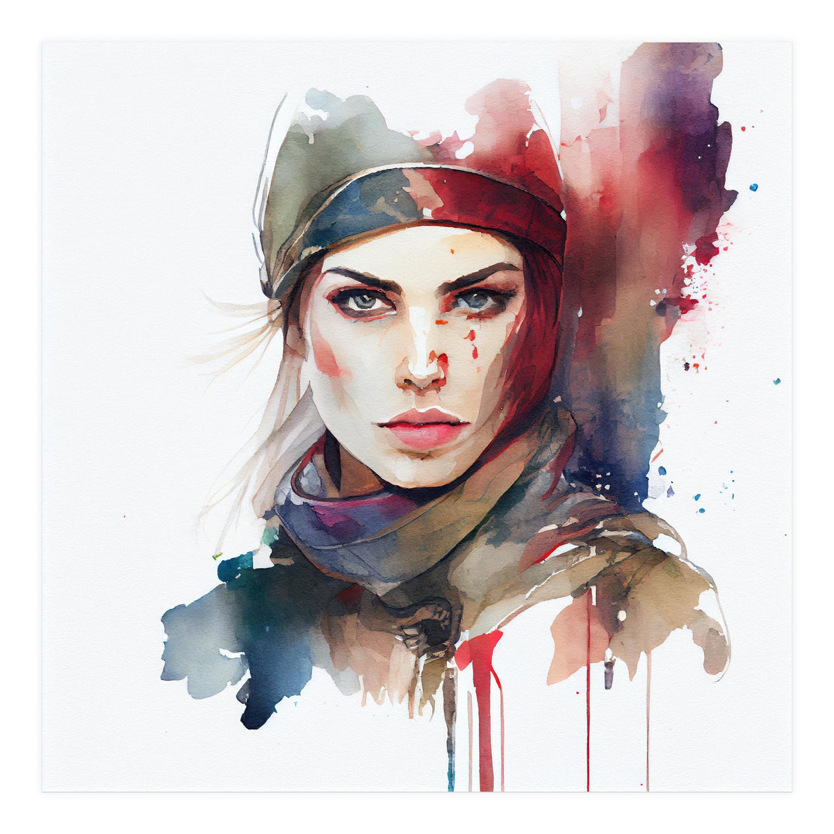 Watercolor Medieval Soldier Woman #1 (Print Only)
