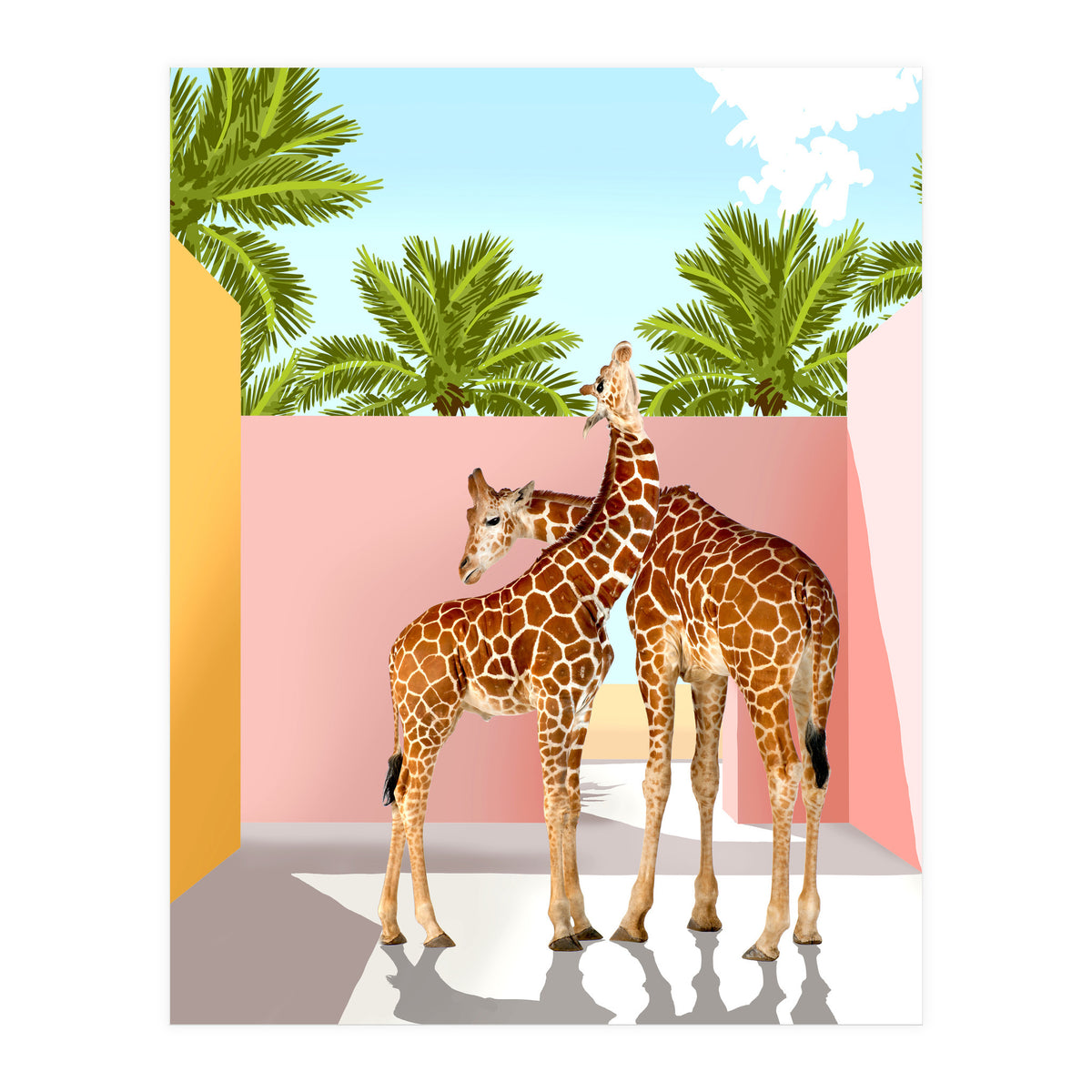 Giraffe Villa | Contemporary Modern Architecture Digital Graphic Art | Wildlife Animals Palm Exotic (Print Only)