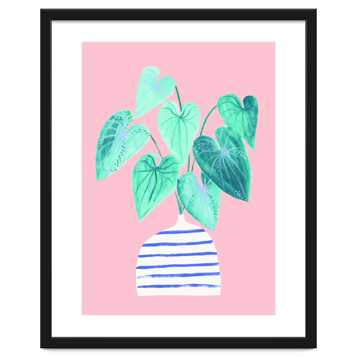 minimal house plant painting in stripy vase