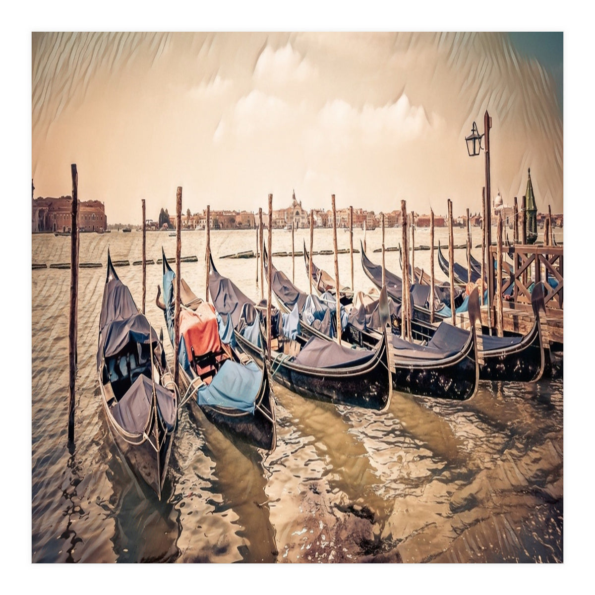 Several Gondolas boats, Colorful Italy  (Print Only)