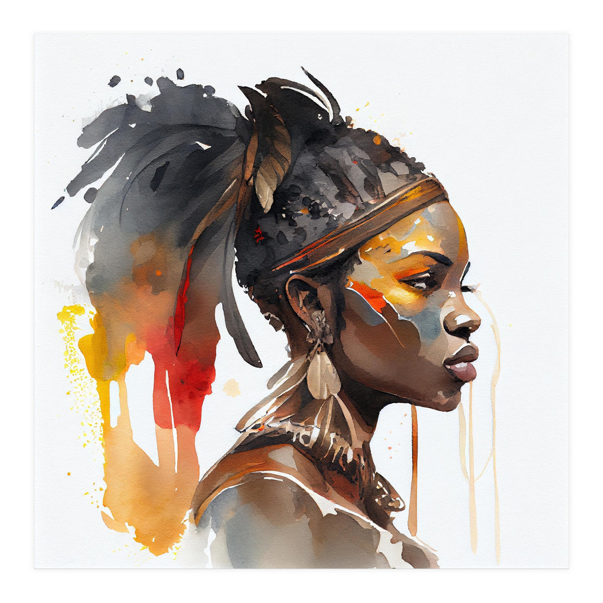 Watercolor African Warrior Woman #7 (Print Only)