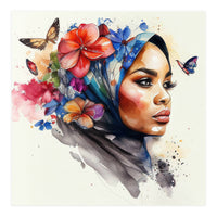Watercolor Floral Muslim Arabian Woman #2 (Print Only)
