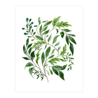 Botanical Abundance, Fresh Green Nature Watercolor Painting, Vibrant Leaves Minimal Illustration (Print Only)