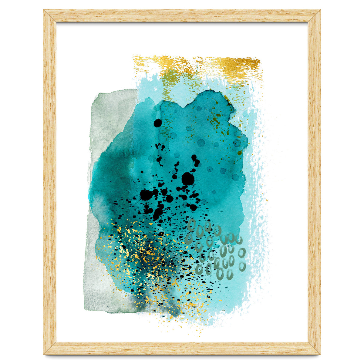 Abstract watercolour turquoise and gold