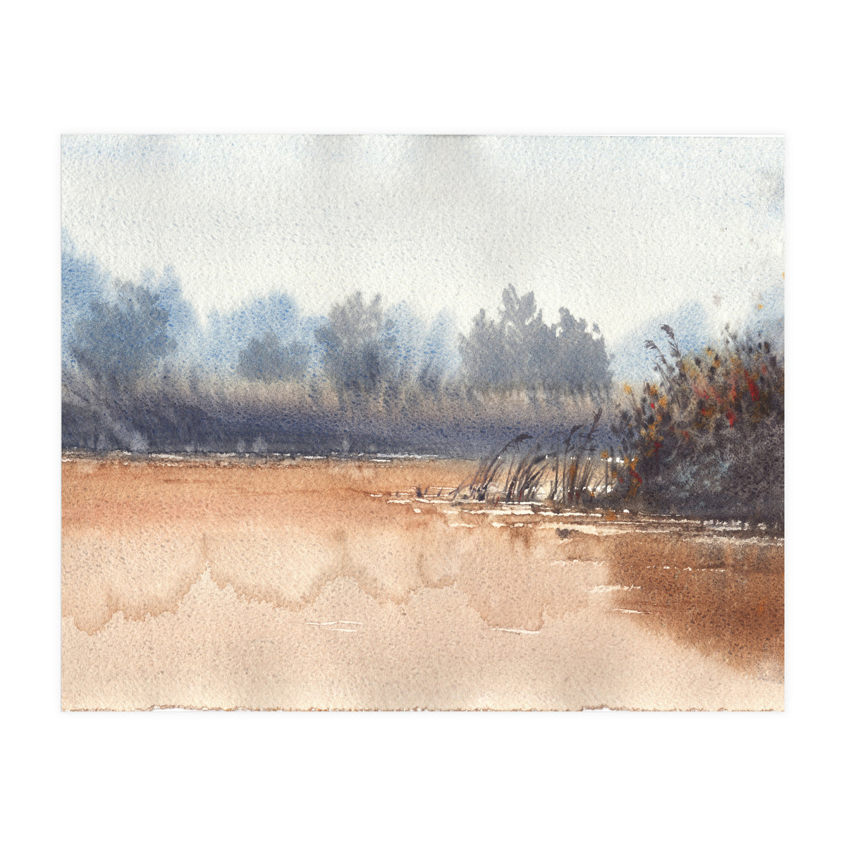 Landscape painting watercolor. Foggy (Print Only)