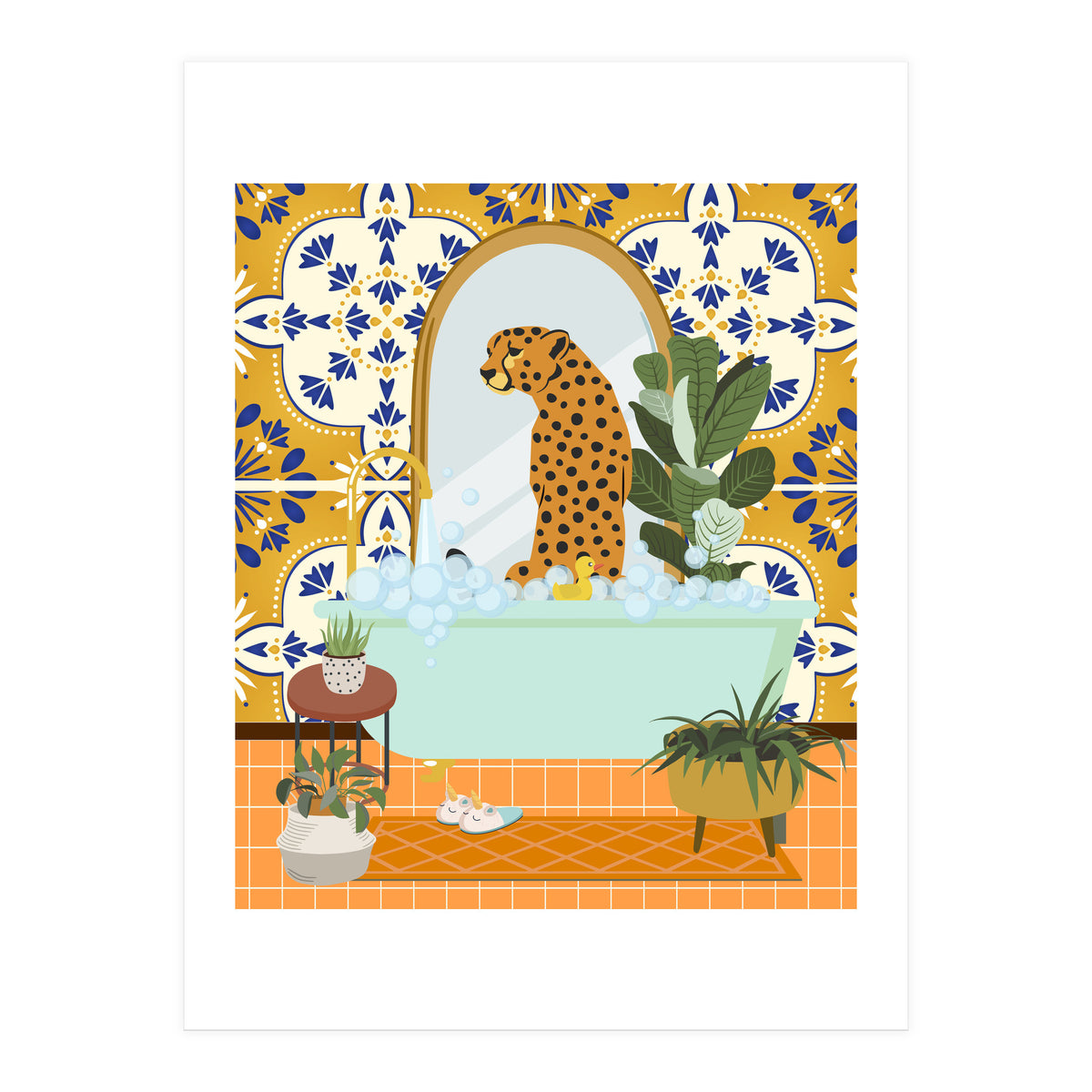 Cheetah Bathing in Moroccan Style Bathroom (Print Only)