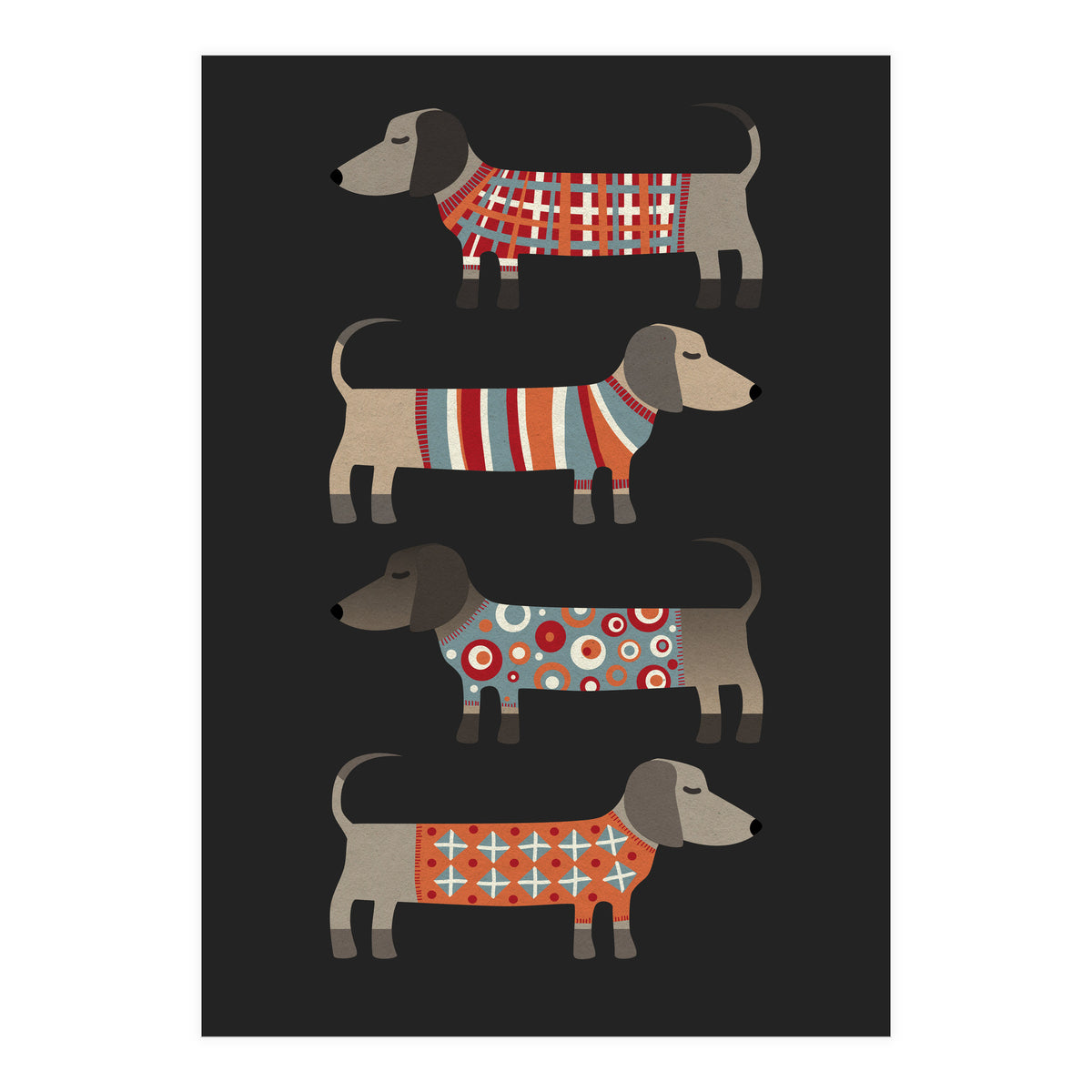 Sausage Dogs In Sweaters Dark (Print Only)