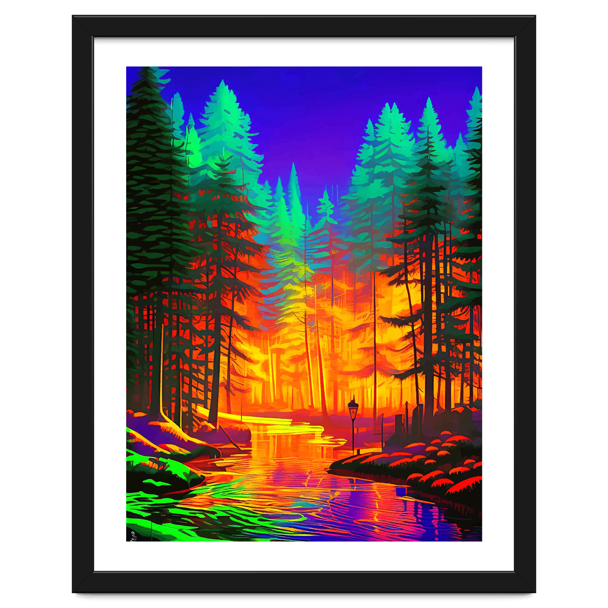 The Neon Mirage, Forest Trees Nature, Eclectic Electric Pop Art, Colorful Bright Contemporary Modern