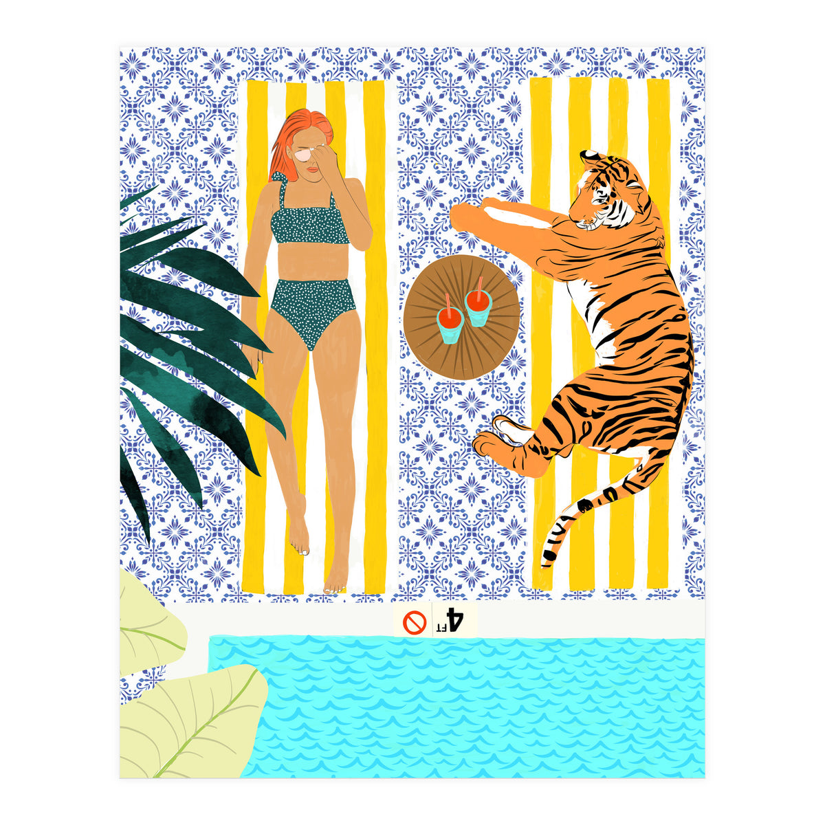 How To Vacay With Your Tiger, Human Animal Connection Illustration, Tropical Travel Morocco Painting (Print Only)