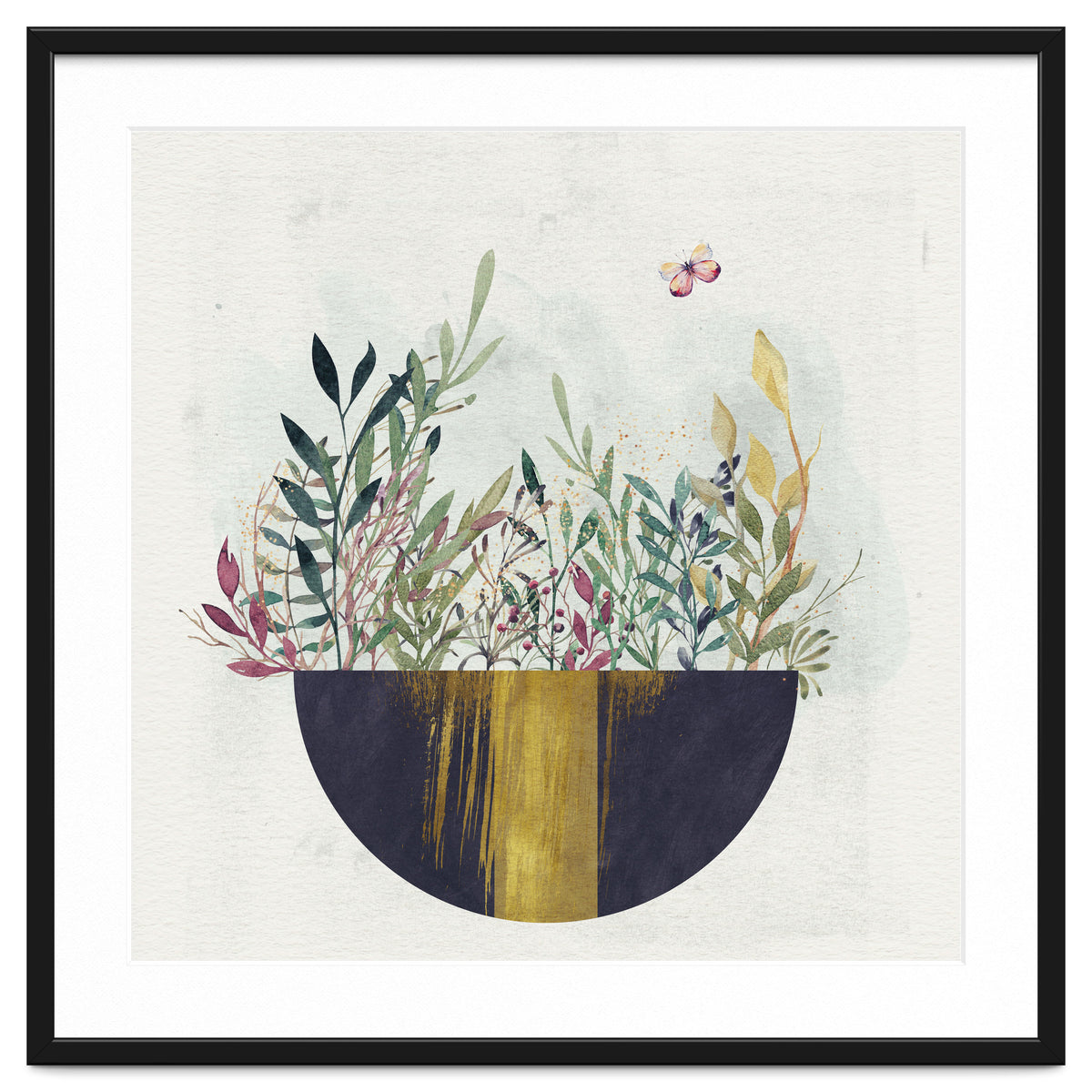 Flowers and leaves in a simple basket