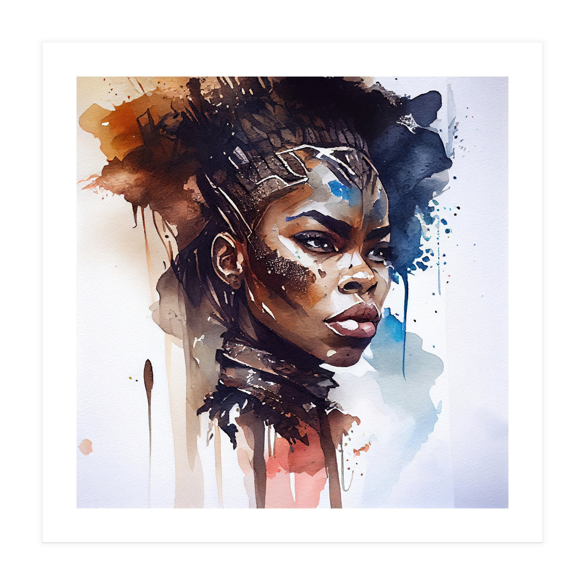 Watercolor African Warrior Woman #8 (Print Only)