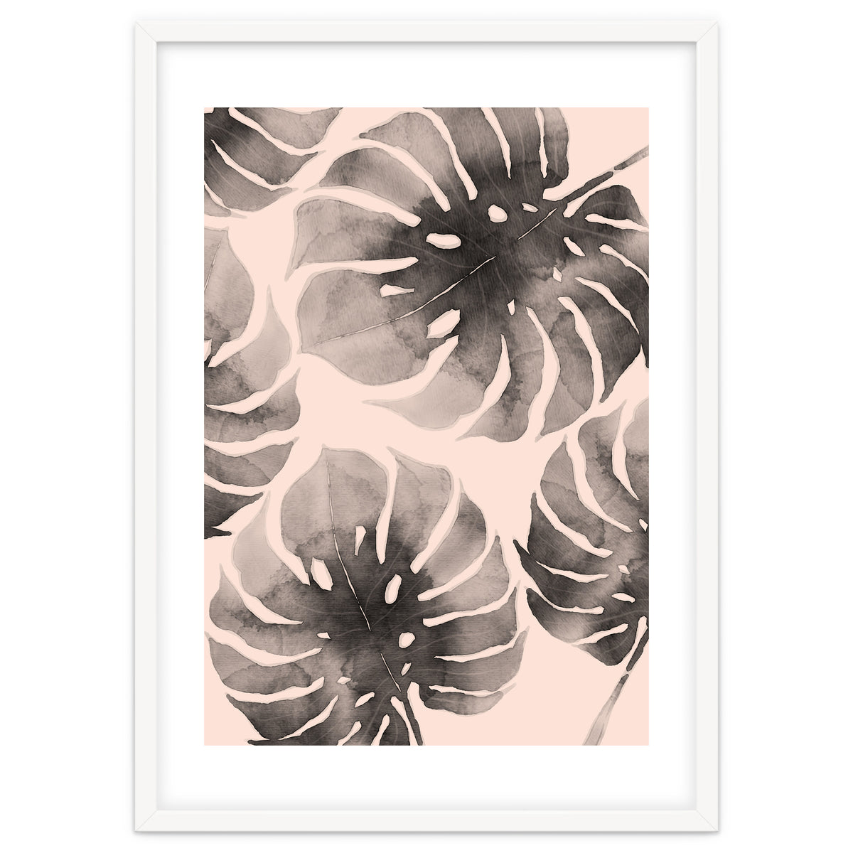 Monstera pink and gray watercolor