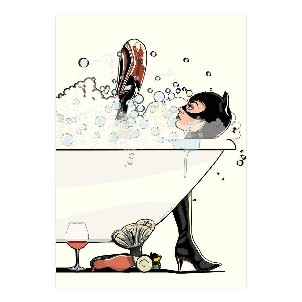 Catwoman in the Bath, funny Bathroom Humour (Print Only)
