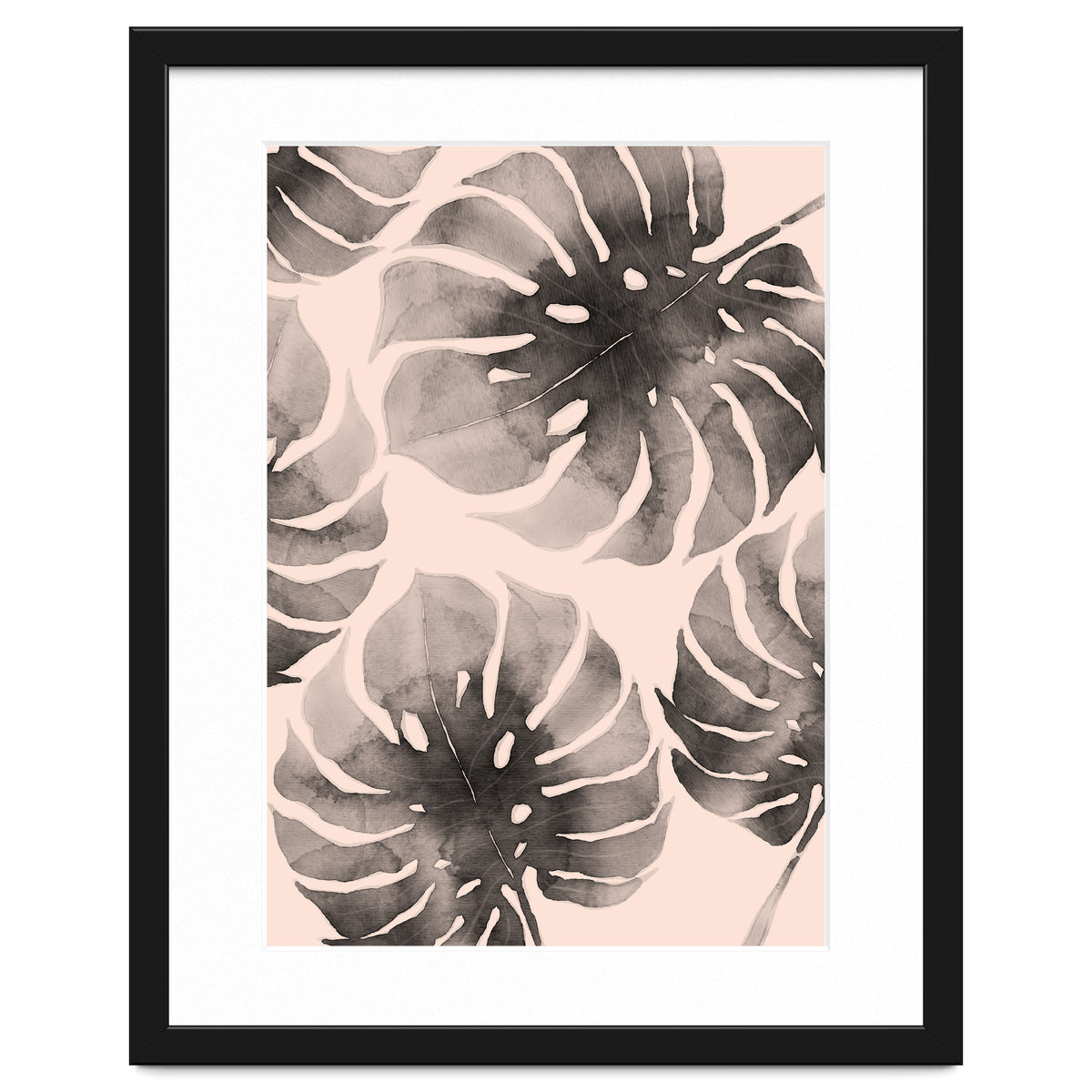 Monstera pink and gray watercolor