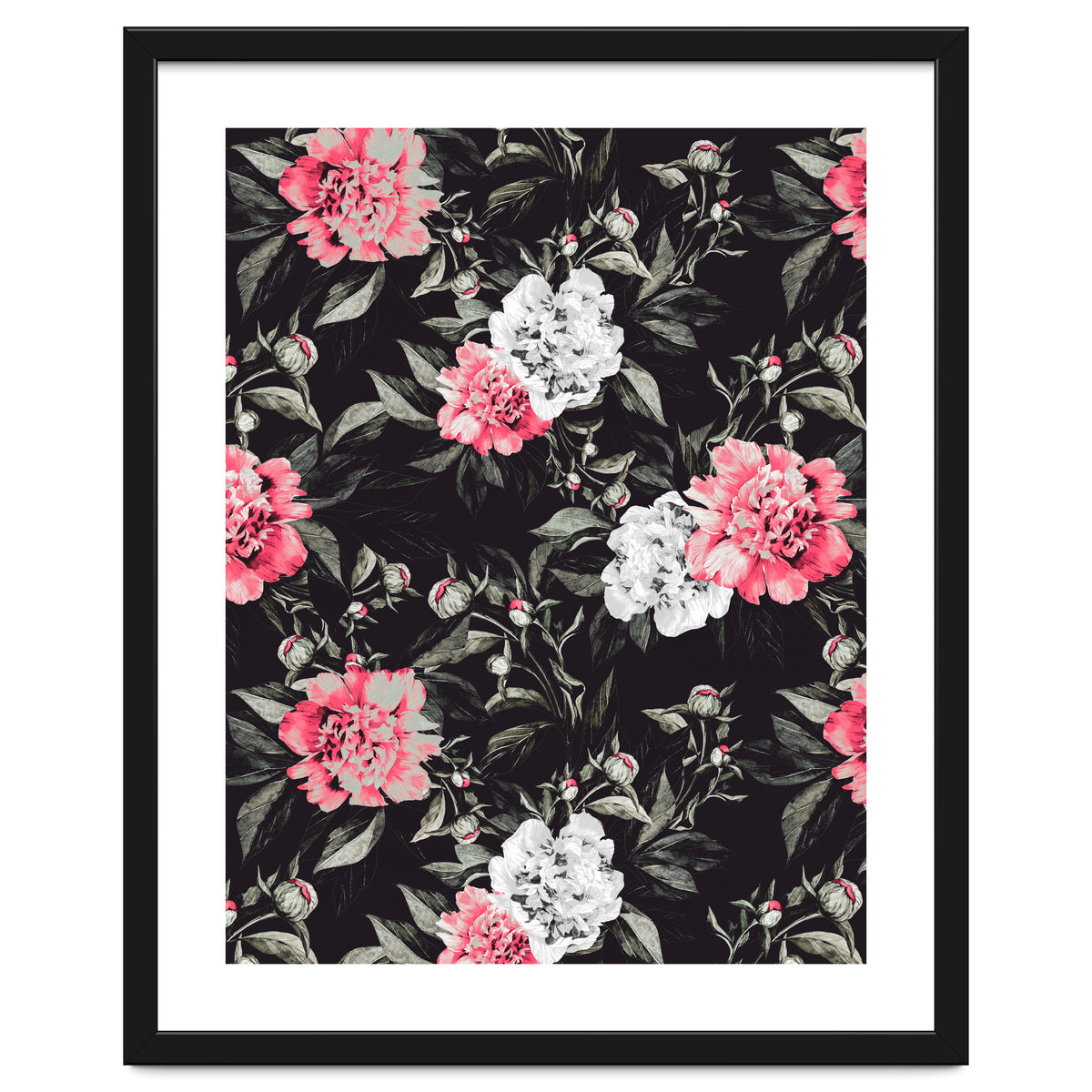 Floral pink - black & white dark