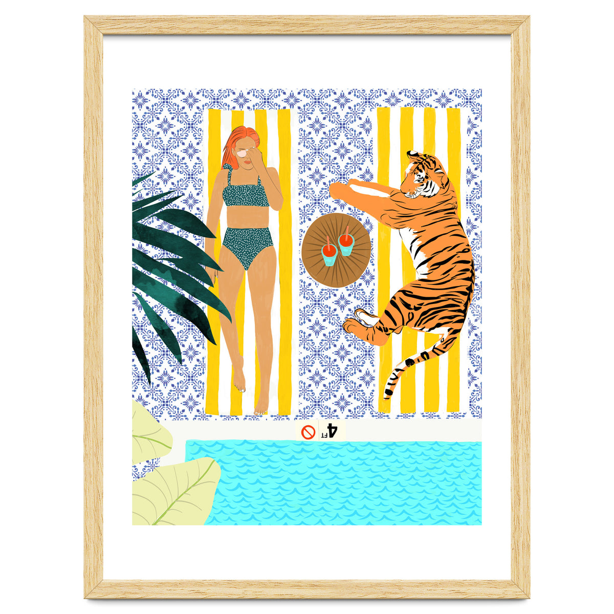 How To Vacay With Your Tiger, Human Animal Connection Illustration, Tropical Travel Morocco Painting