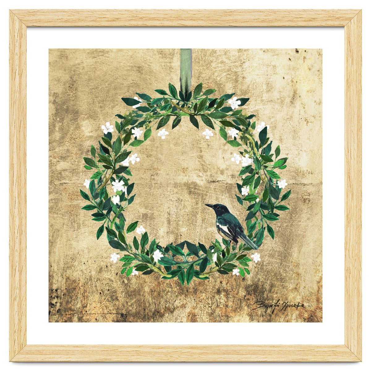 Wreath #White Flowers & Bird #Royal collection