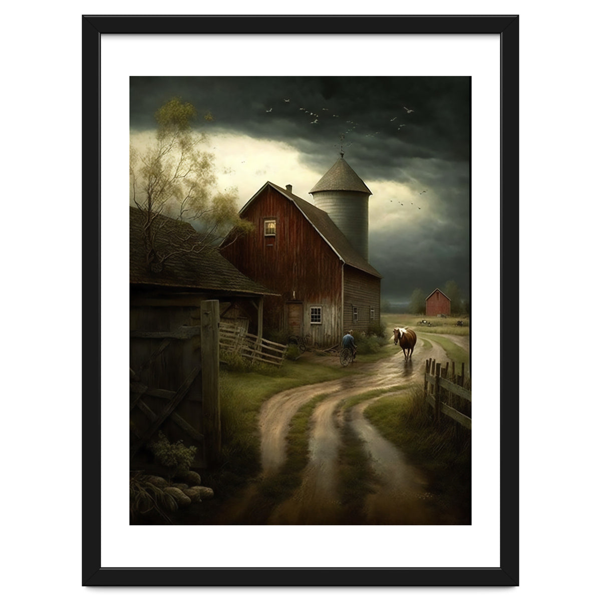 19th Century Farm Scene Oil Painting