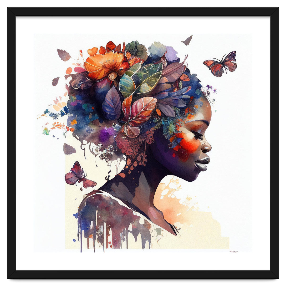 Watercolor Butterfly African Woman #9