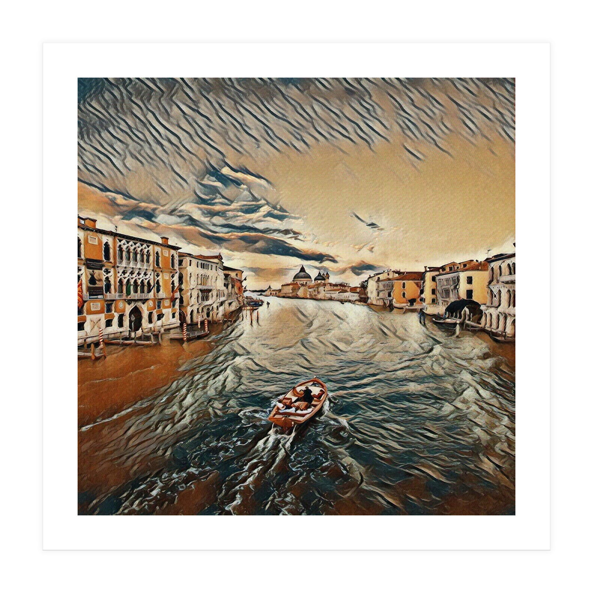 Boat In Venice`s Water Italian Tour Vintage (Print Only)