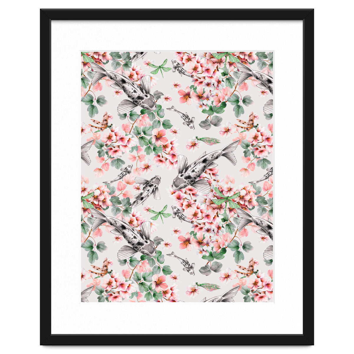 Asian fish among flowers