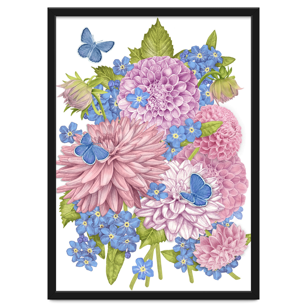 Pink Flowers and Butterflies