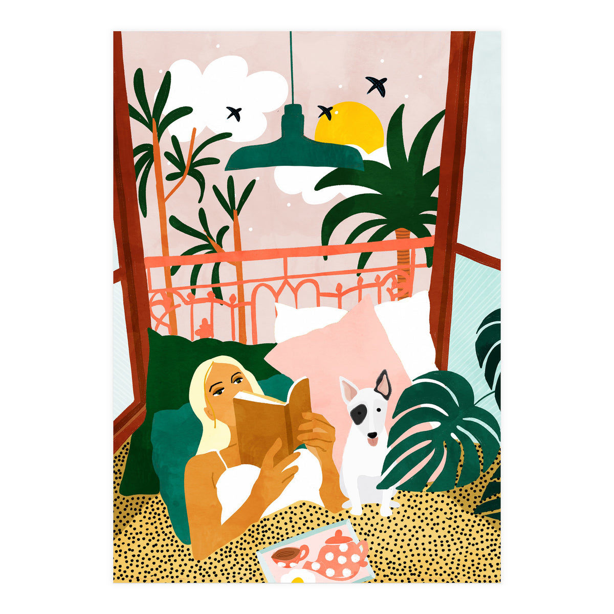 Pet Pals, Animals Lovers Illustration, Travel With Pets Modern Bohemian Painting (Print Only)