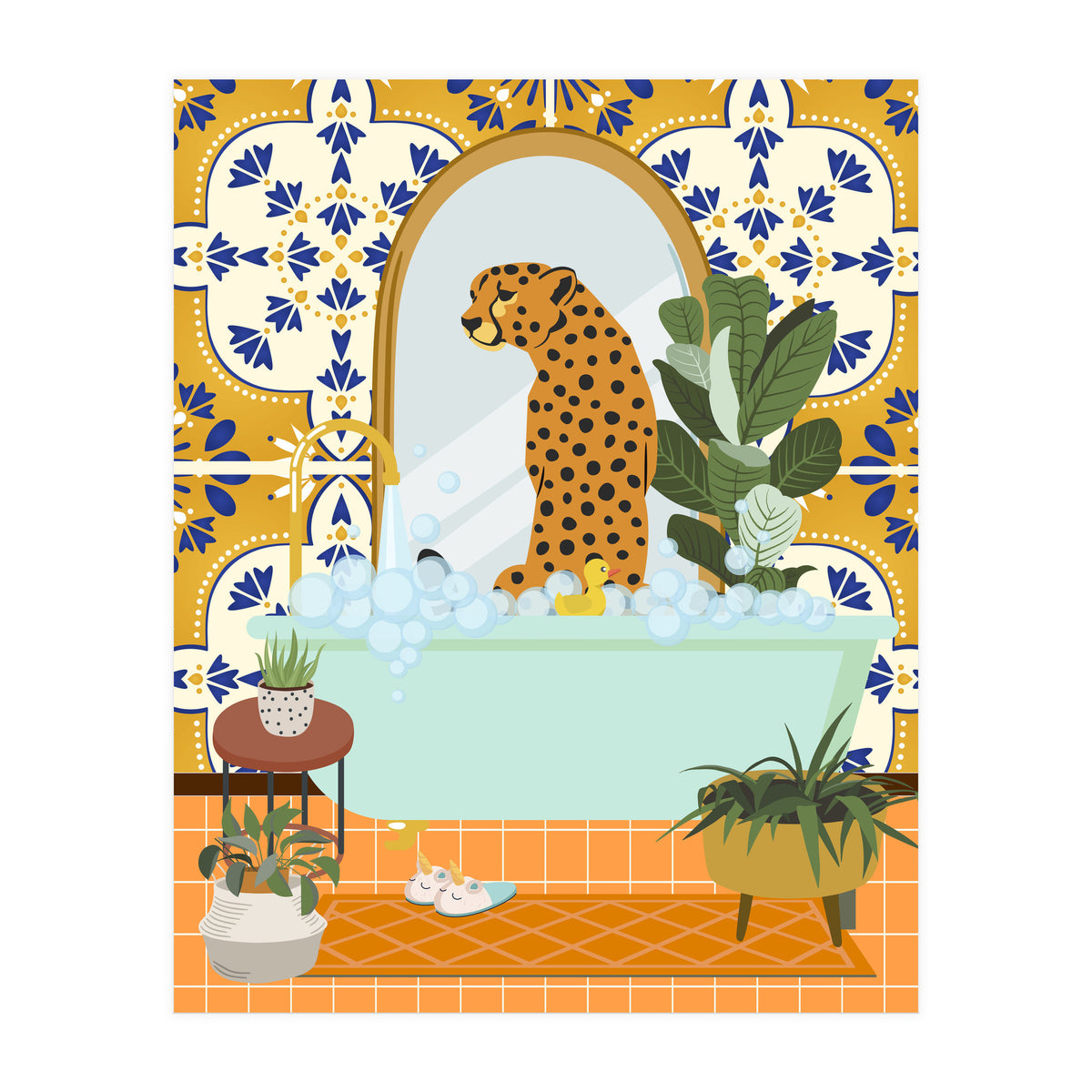 Cheetah Bathing in Moroccan Style Bathroom (Print Only)