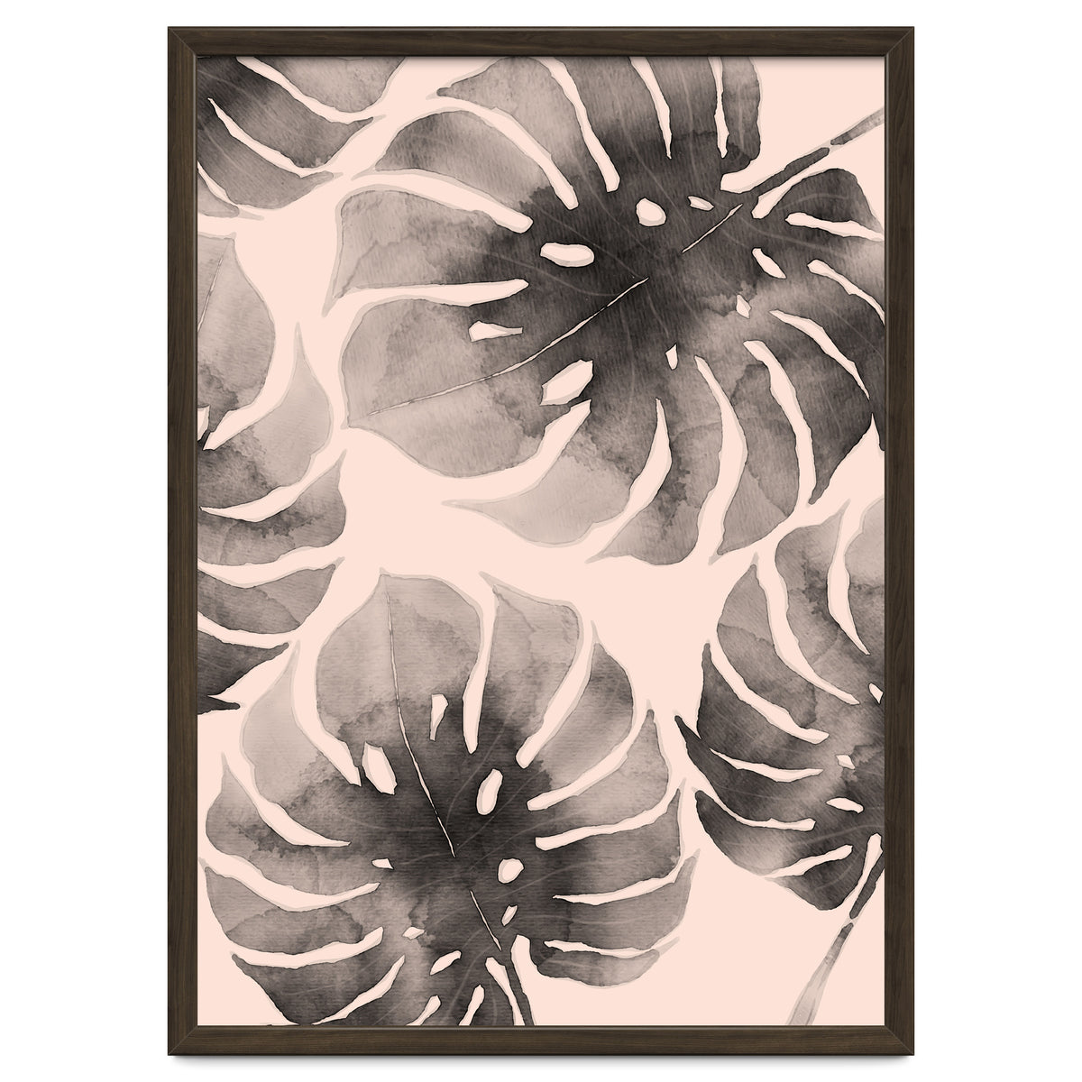 Monstera pink and gray watercolor